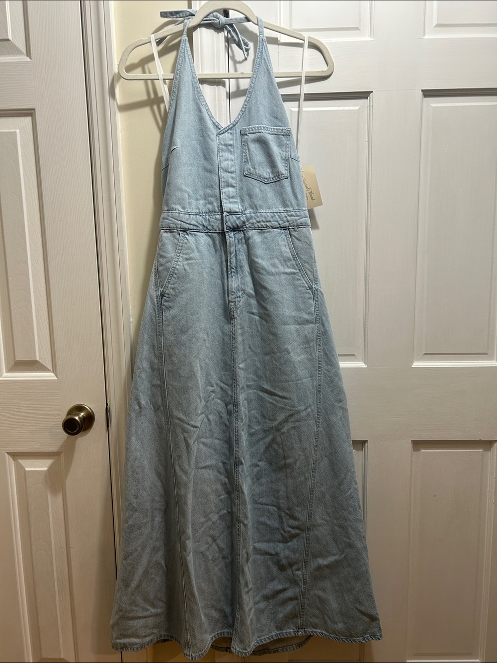 Universal Thread Light Blue Denim Halter Maxi Dress